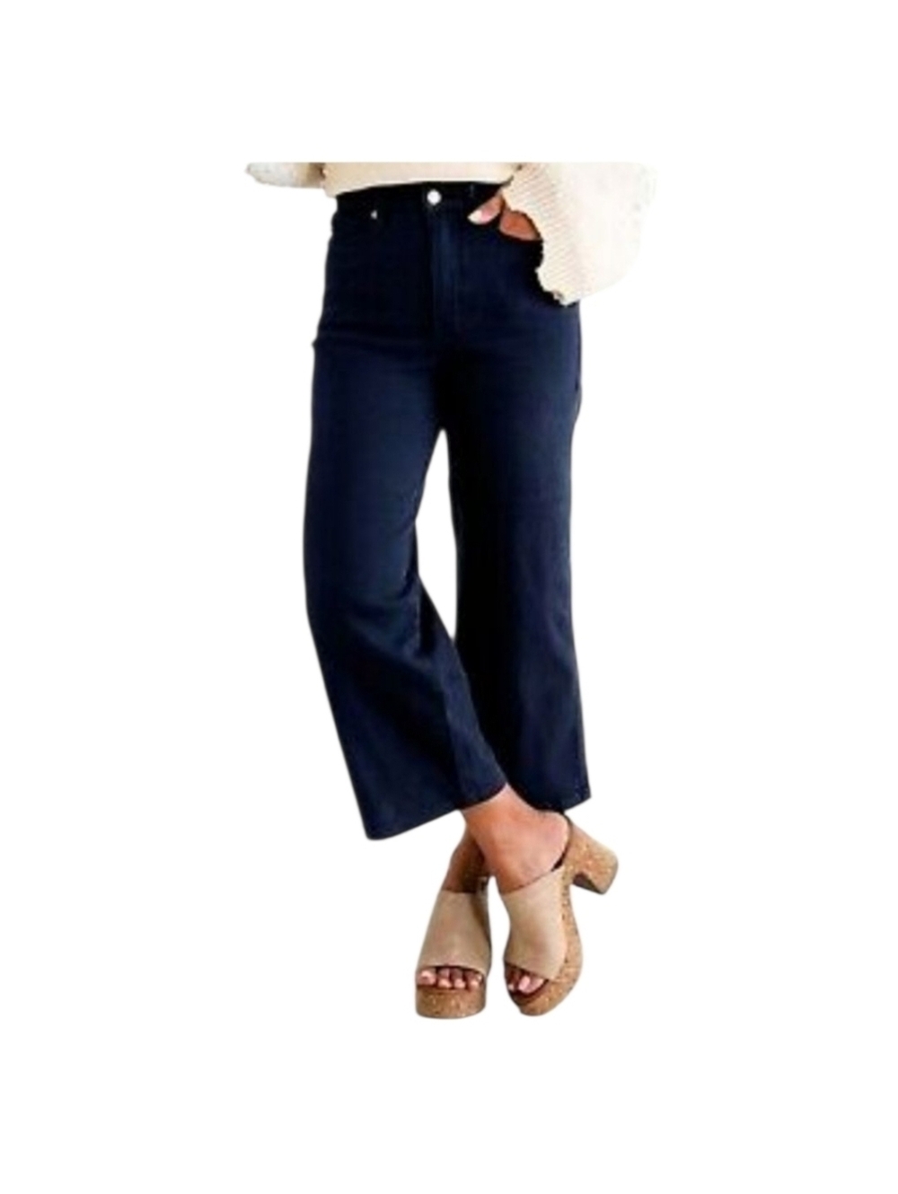 Judy Blue womens Navy Blue Wide Leg Tummy Control Crops Jeans Size 7 Minimalist